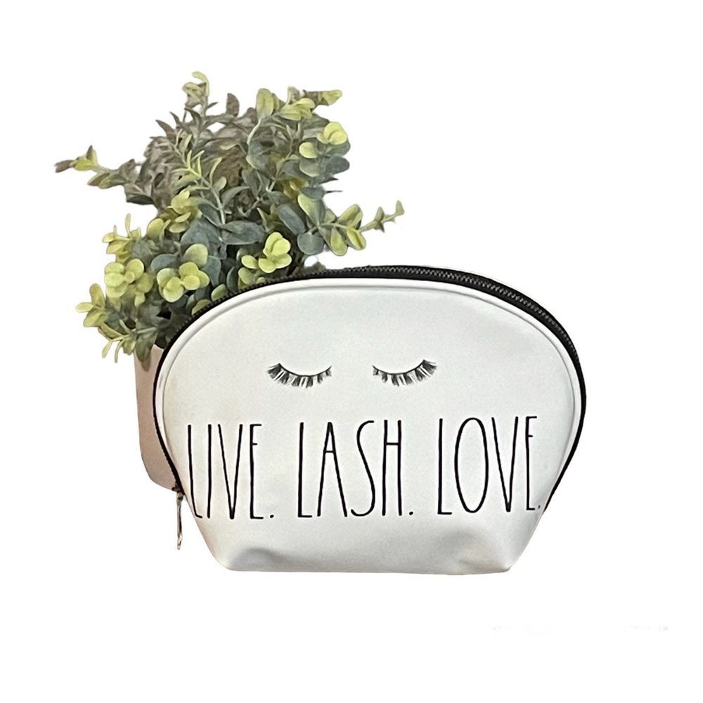 New Rae Dunn Live.Lash.Love white and black makeup/carry all bag.